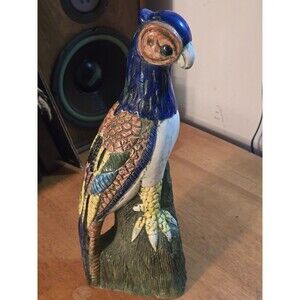 VTG Artisan Spirit Mexican Ceramic Bird Sculpture 17.5" Folk Art Majolica 90s